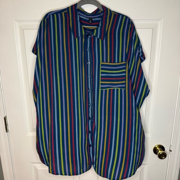 Torrid Multicolor Striped Short Sleeved Blouse Size 3 GUC - Picture 1 of 8